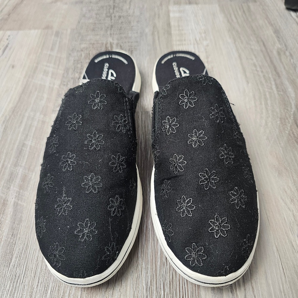 Clarks Breeze Shore Womens Floral Mule Sneakers 8.5M Black Comfort 26164914